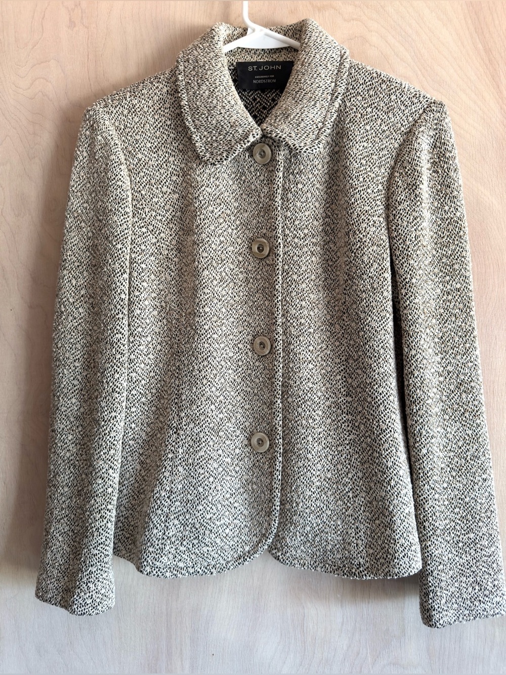 St. John Nordstrom Tweed Knit Blazer Jacket Beige Neutral Womens Size 6